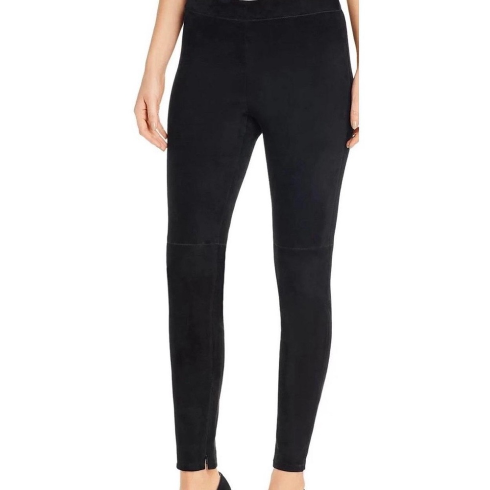 Women’s Elie Tahari Roxanna Pants Suede velour leather black leggings ankle zip